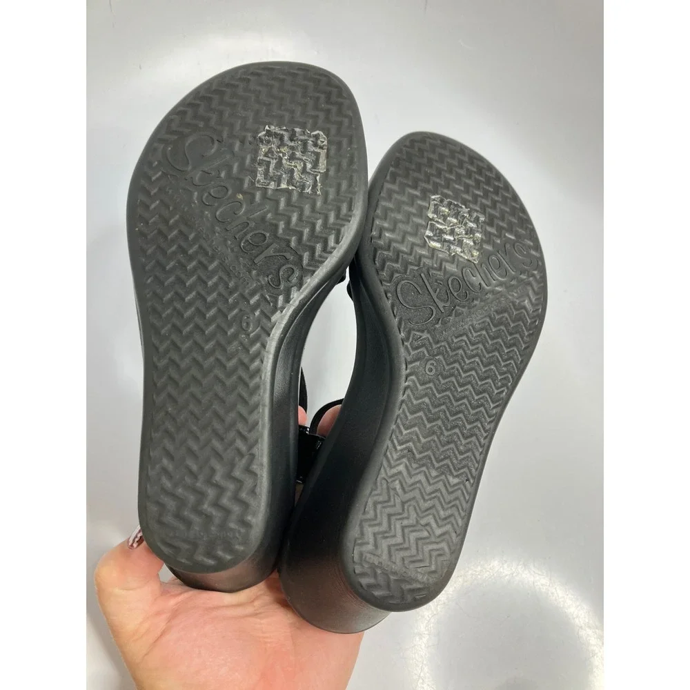Skechers Wedge Sandals Womens 6 Black Excellent Elastic Straps Patent Trim